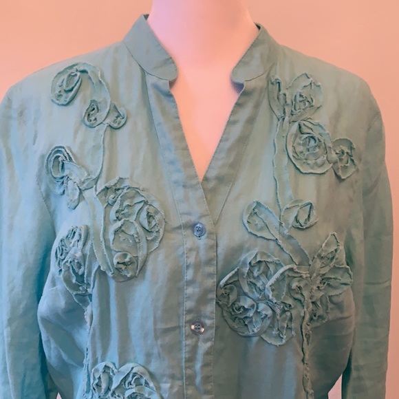 Charter Club Petite Linen Shirt. Size 12 Petite. Never worn. Turquoise B… - Picture 4 of 5